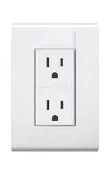 TOMACORRIENTE DUPLEX POLARIZADA Y ATERRIZADA 2P+T 15A/127V. CON PLACA BLANCO