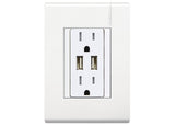 TOMACORRIENTE DUPLEX 2P+T + 2 USB 3.1A CON PROTECCIÓN INFANTIL 15A 127-250V PLACA BLANCA