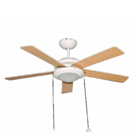 VENTILADOR DECORATIVO ACABADO BLANCO, 5 ASPAS DE MADERA REVERSIBLE COLOR BLANCO