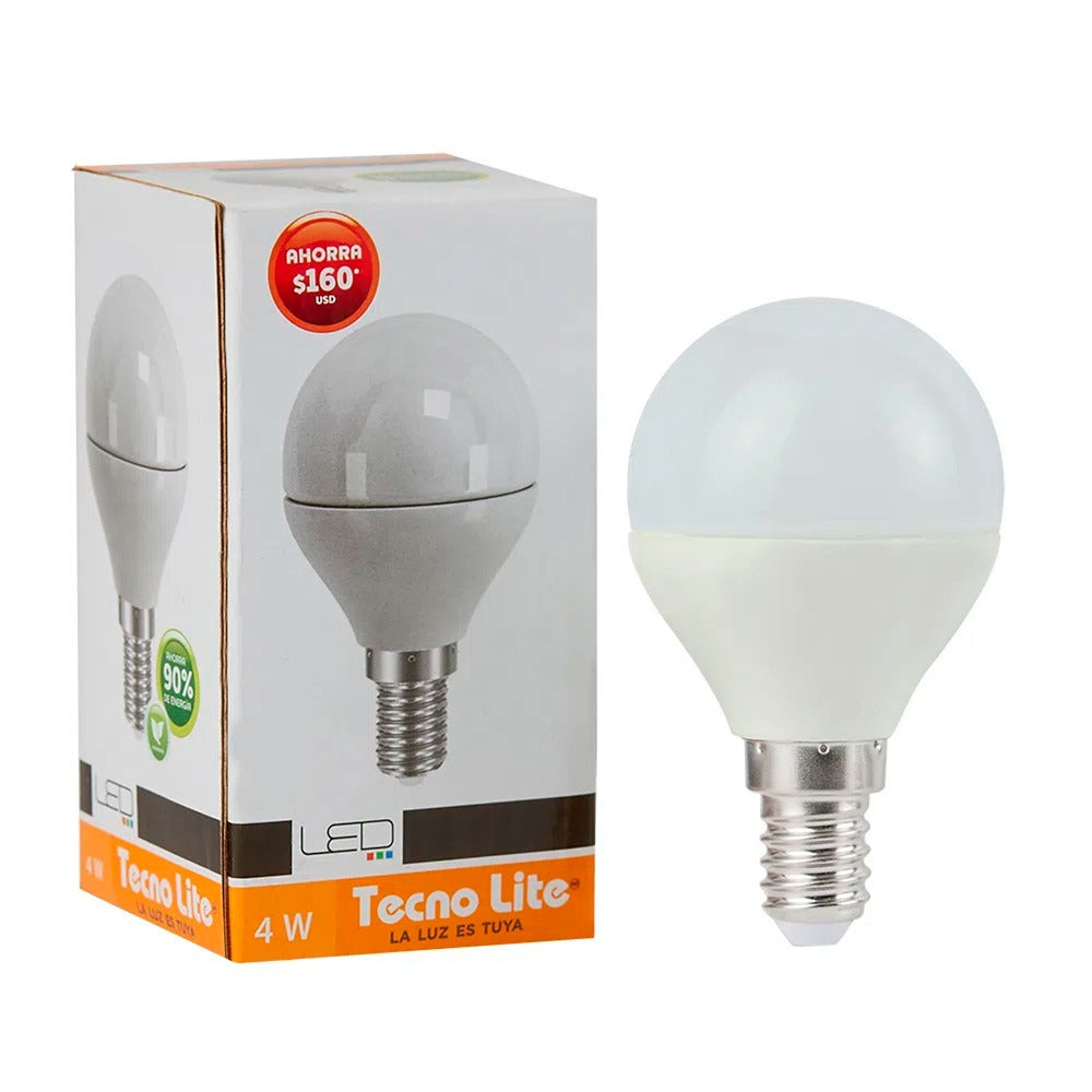 FOCO LED TECNOLITE TIPO GLOBO 4W LUZ SUAVE CÁLIDA BASE E14