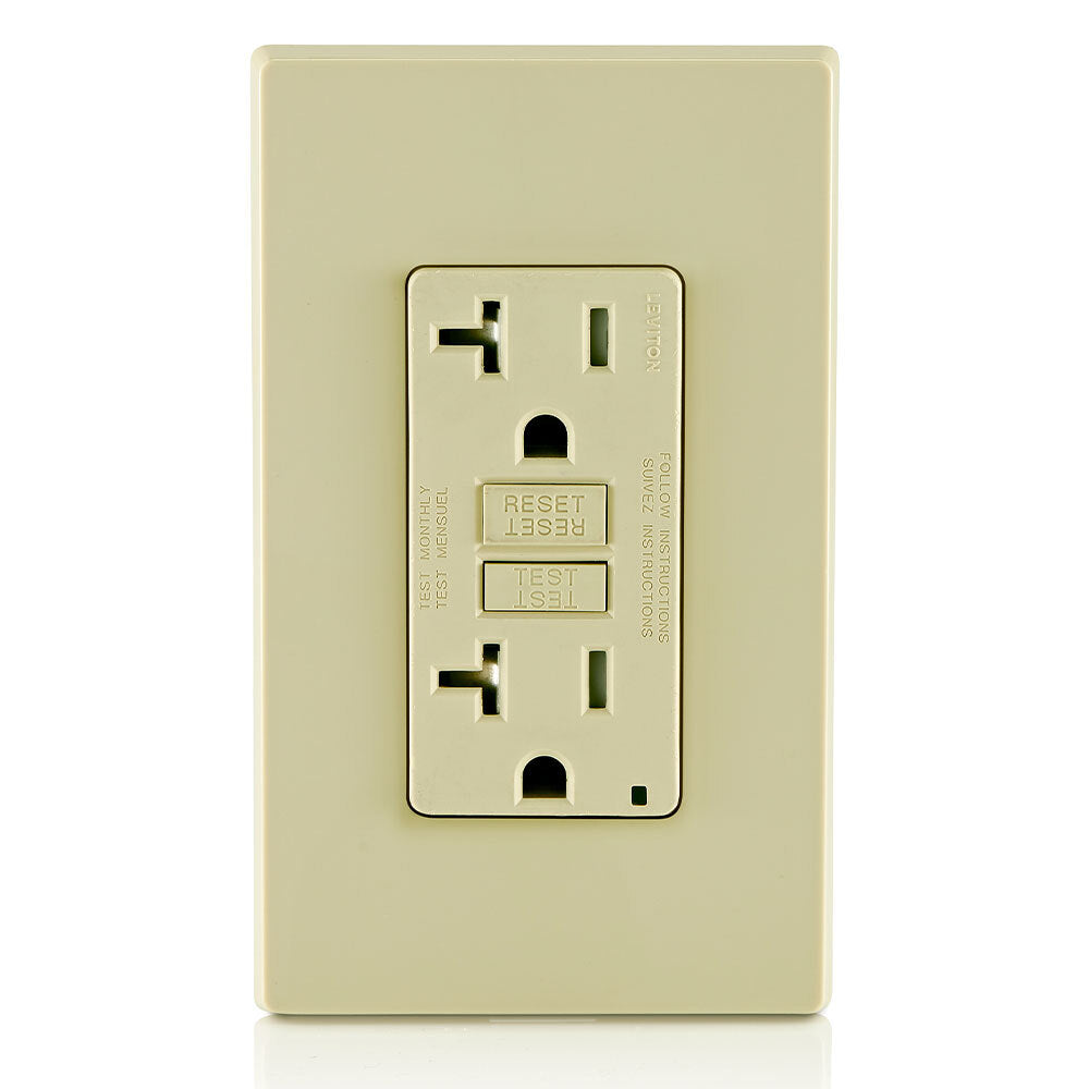 RECEPTACULO DUPLEX GFCI SLIM SMARTLOCKPRO GRADO COMERCIAL TAMPER RESISTANT 20A 125V 2P 3H C/ AUTO-PRUEBA MARFIL INCLUYE PLACA 10