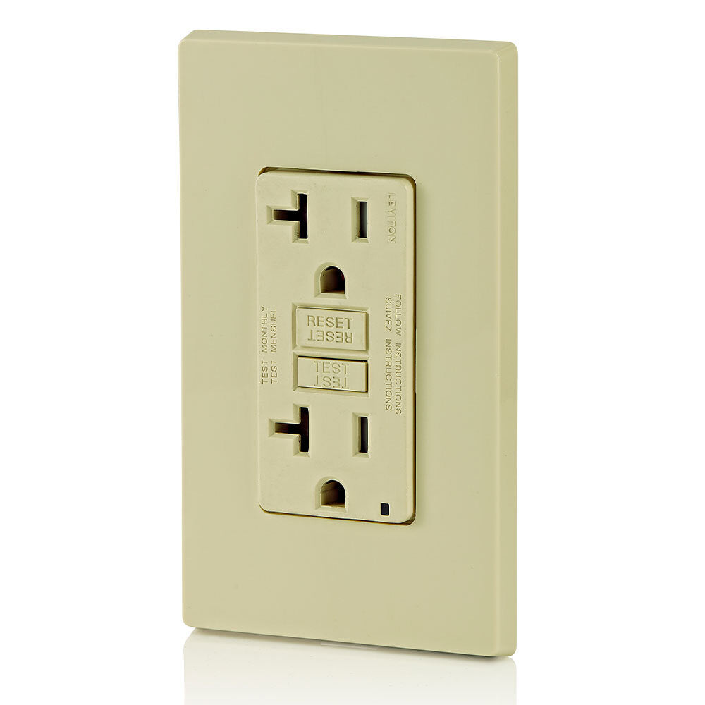 RECEPTACULO DUPLEX GFCI SLIM SMARTLOCKPRO GRADO COMERCIAL TAMPER RESISTANT 20A 125V 2P 3H C/ AUTO-PRUEBA MARFIL INCLUYE PLACA 10