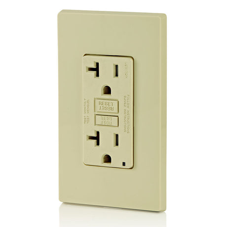 RECEPTACULO DUPLEX GFCI SLIM SMARTLOCKPRO GRADO COMERCIAL TAMPER RESISTANT 20A 125V 2P 3H C/ AUTO-PRUEBA MARFIL INCLUYE PLACA 10