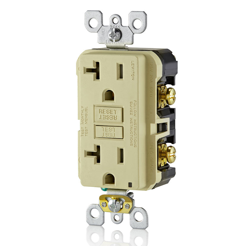 RECEPTACULO DUPLEX GFCI SLIM SMARTLOCKPRO GRADO COMERCIAL TAMPER RESISTANT 20A 125V 2P 3H C/ AUTO-PRUEBA MARFIL INCLUYE PLACA 10