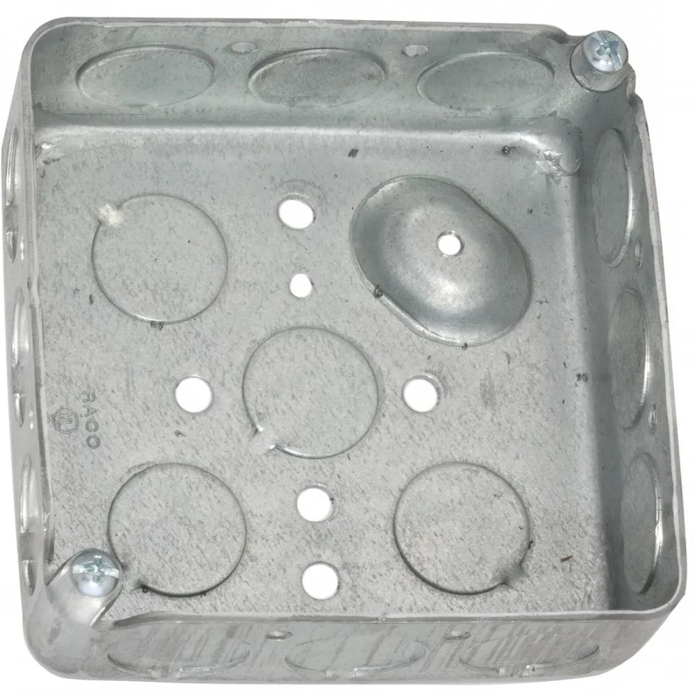 CAJA CUADRADA TROQUELADA 4" P/TUBO 1/2" PROF. 1 1/2" 190R RACO