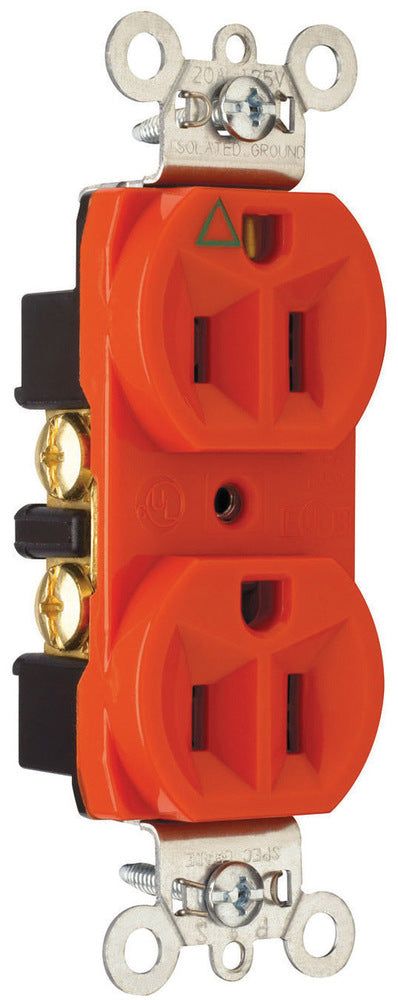 TOMACORRIENTE DUPLEX 2P+T 15A/125V. TIERRA AISLADA NARANJA