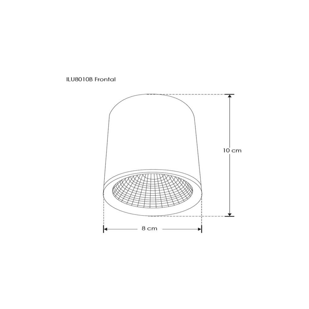 LUMINARIO DE TECHO 10CM DE LED 3500K  7 W  OPTICA 38 CILINDRO DE SOBREPONER EN TECHO  ALUMINIO ACABADO NEGRO  100-277V IP20 ILUMILEDS