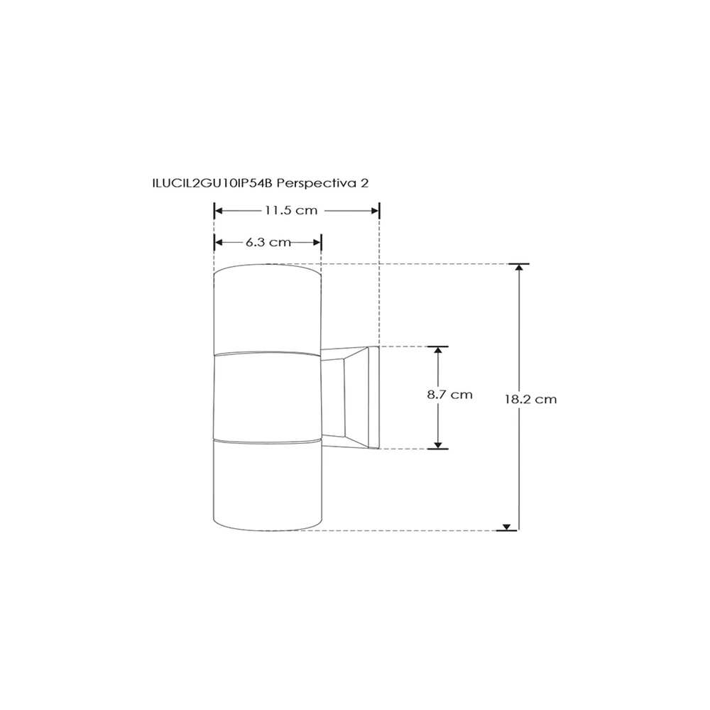 LUMINARIO CILINDRICO P/2 LAMP GU10 70W CRISTAL TEMPLADO NEGRO SALIDA SUPERIOR E INFERIOR S/LAMP 100-240V IP54 ILUMILEDS