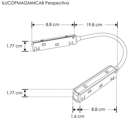 CONECTOR ELECTRIFICADO MACHO-MACHO CON CABLE 20 CM P/RIEL MAGNETICO 48V 200W MAX ILUMILEDS