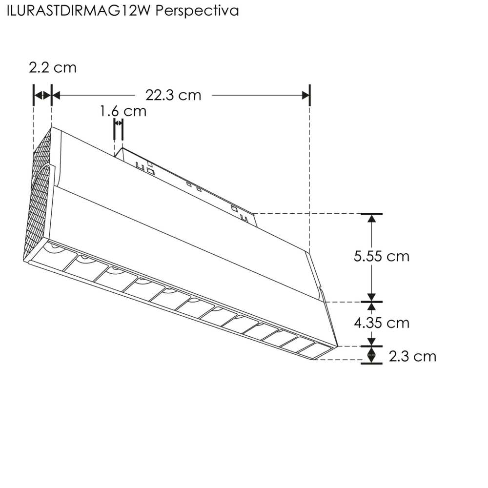 LUM P/RIEL MAGNETICO LED NEGRO TIPO RASTER DIRIGIBLE 12W 24G 48V IP20 ILUMILEDS