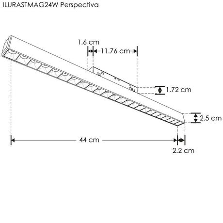 LUM P/RIEL MAGNETICO LED NEGRO TIPO RASTER 24W BC 24G 48V IP20 ILUMILEDS