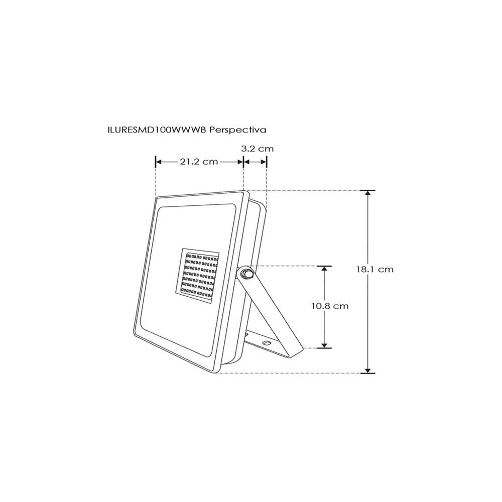 REFLECTOR LED RECTANGULAR PLANO SOBREPONER DIRIGIBLE  100W 120 BLANCO CRISTAL TEMPLADO B 100-240V IP65 ILUMILEDS