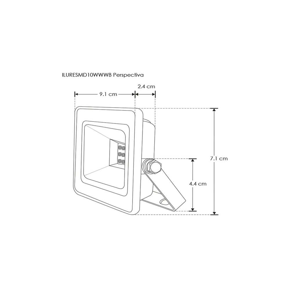 REFLECTOR LED RECTANGULAR PLANO SOBREPONER DIRIGIBLE 10W 120 NEGRO CRISTAL TEMPLADO BLANCO 100-240V IP65 ILUMILEDS