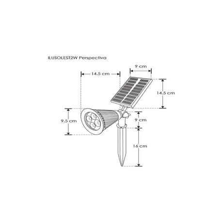 LUMINARIO SOLAR LED TIPO ESTACA NEGRO 2W 60 C/SENSOR OBSCURIDAD BATERIA DE LITIO 3.7V REMPLAZABLE IP44 ILUMILEDS