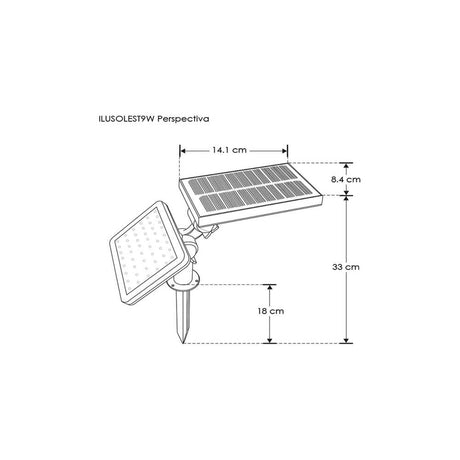 LUMINARIO SOLAR LED TIPO ESTACA NEGRO 9W 120 C/SENSOR OBSCURIDAD BATERIA DE LITIO 3.7 V REMPLAZABLE IP44 ILUMILEDS