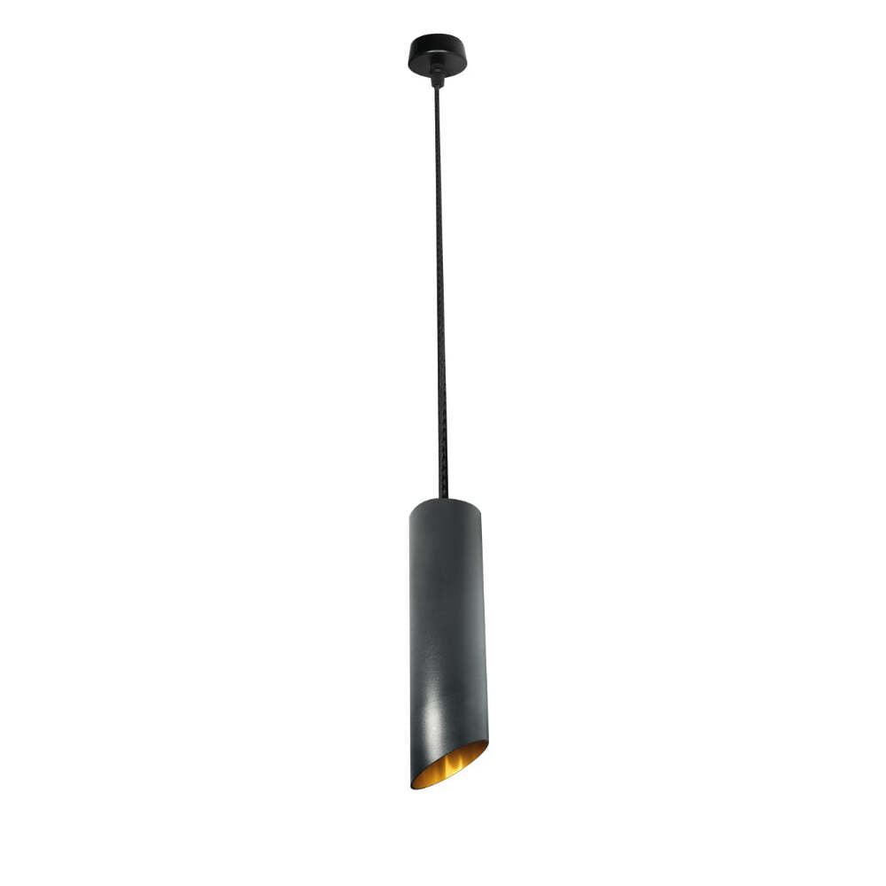 LUMINARIO TUBULAR SUSPENDER NEGRO/DORADO P/GU10 MAX 50W 120 6CM DIAM * 30CM ALTO 1M CABLE IP20 ILUMILEDS