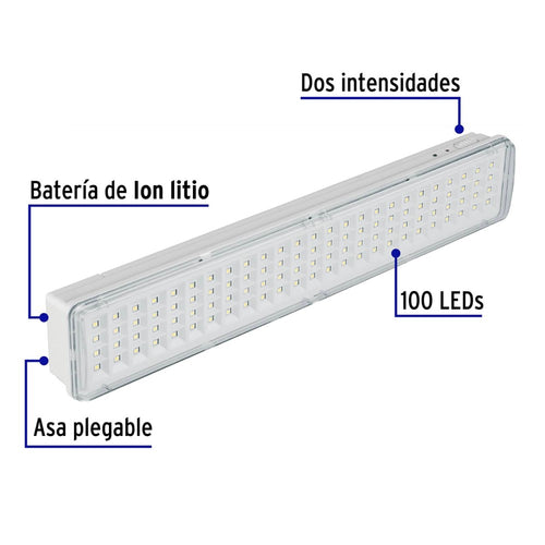 KIT DE 2 LAMPARAS DE EMERGENCIA DE 90 LEDS 7.2W  44cm x 7cm x 42cm COLOR BLANCO TECNOLITE