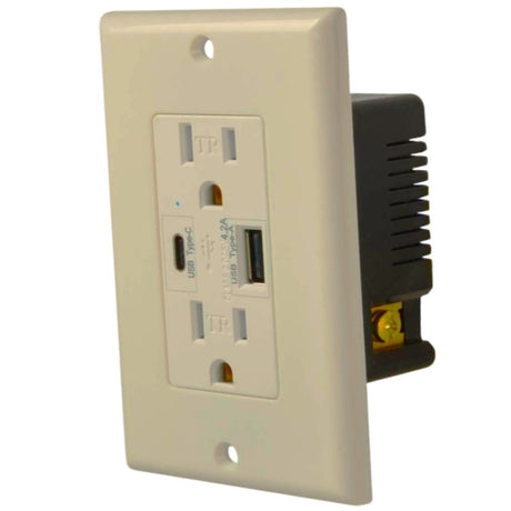 TOMA DE CORRIENTE DUPLEX 2P+T CON 2 USB A+C COLOR ARENA 3 MOD. 3.1A INCLUYE CHASIS 127V.