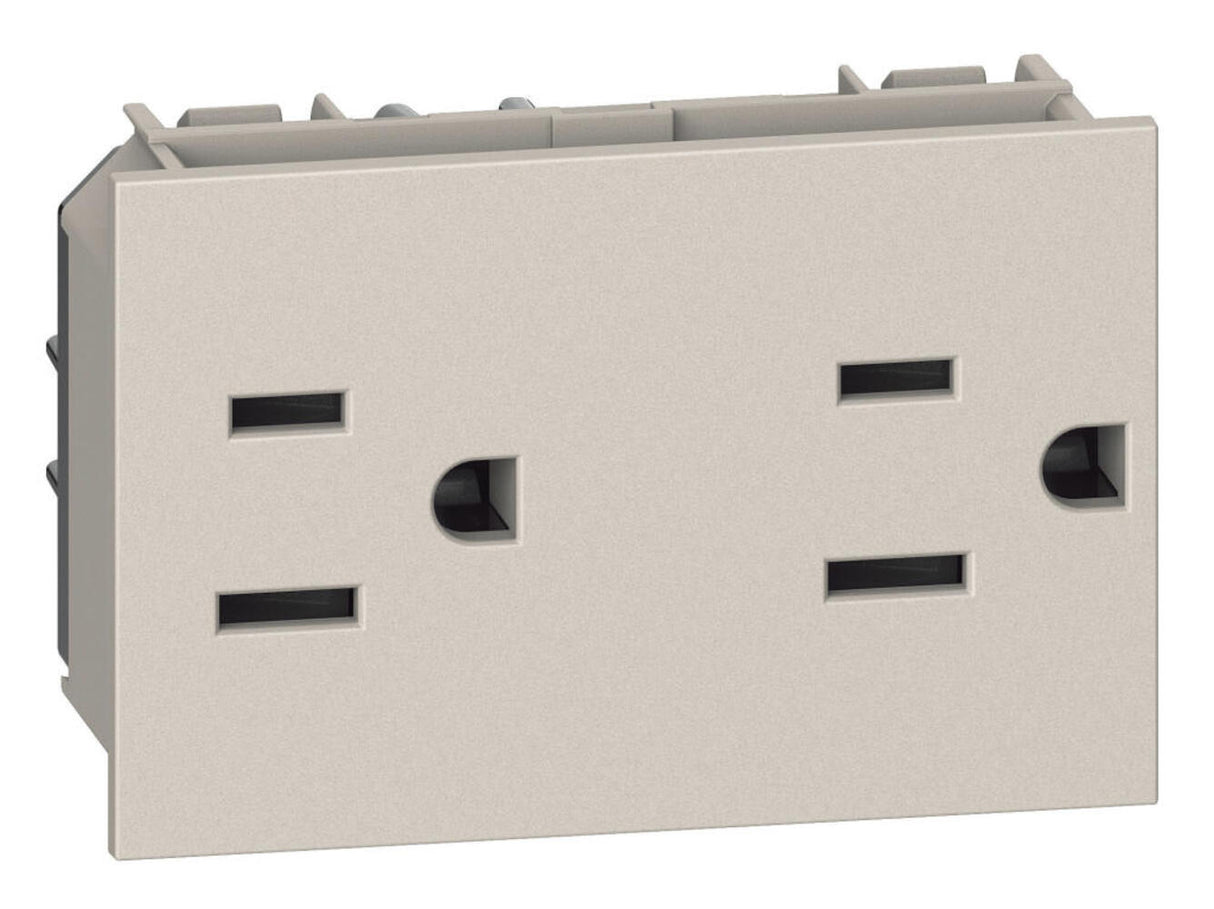 TOMACORRIENTE DUPLEX 2P+T CON PROTECCION INFANTIL COLOR ARENA 3 MODULO 15A 127-250V MCA LIVING NOW