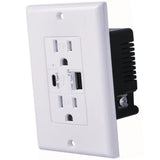 TOMA DE CORRIENTE DUPLEX 2P+T CON 2 USB A+C COLOR BLANCO 3 MOD. 3.1A INCLUYE CHASIS 127V.