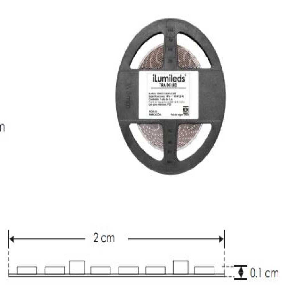 TIRA EXTRAPLANA LED 2216 2700 5MT 300 LEDS POR METRO 24W POR METRO 120 CON AUTOADHESIVO 3M CRI90 DOBLE CARA 24V IP20 ILUMILEDS ***REQUIERE FUENTE TIPO CP O FP***