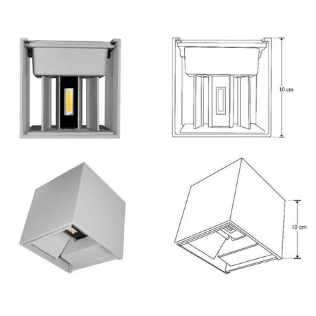LUMINARIO DE PARED DE LED B/C 6W CUBO 2 SALIDAS OPTICA AJUSTABLE DE SOBREPONER ALUMINIO ACABADO BLANCO 85-265V CA PROTECCION IP65 ILUMILEDS