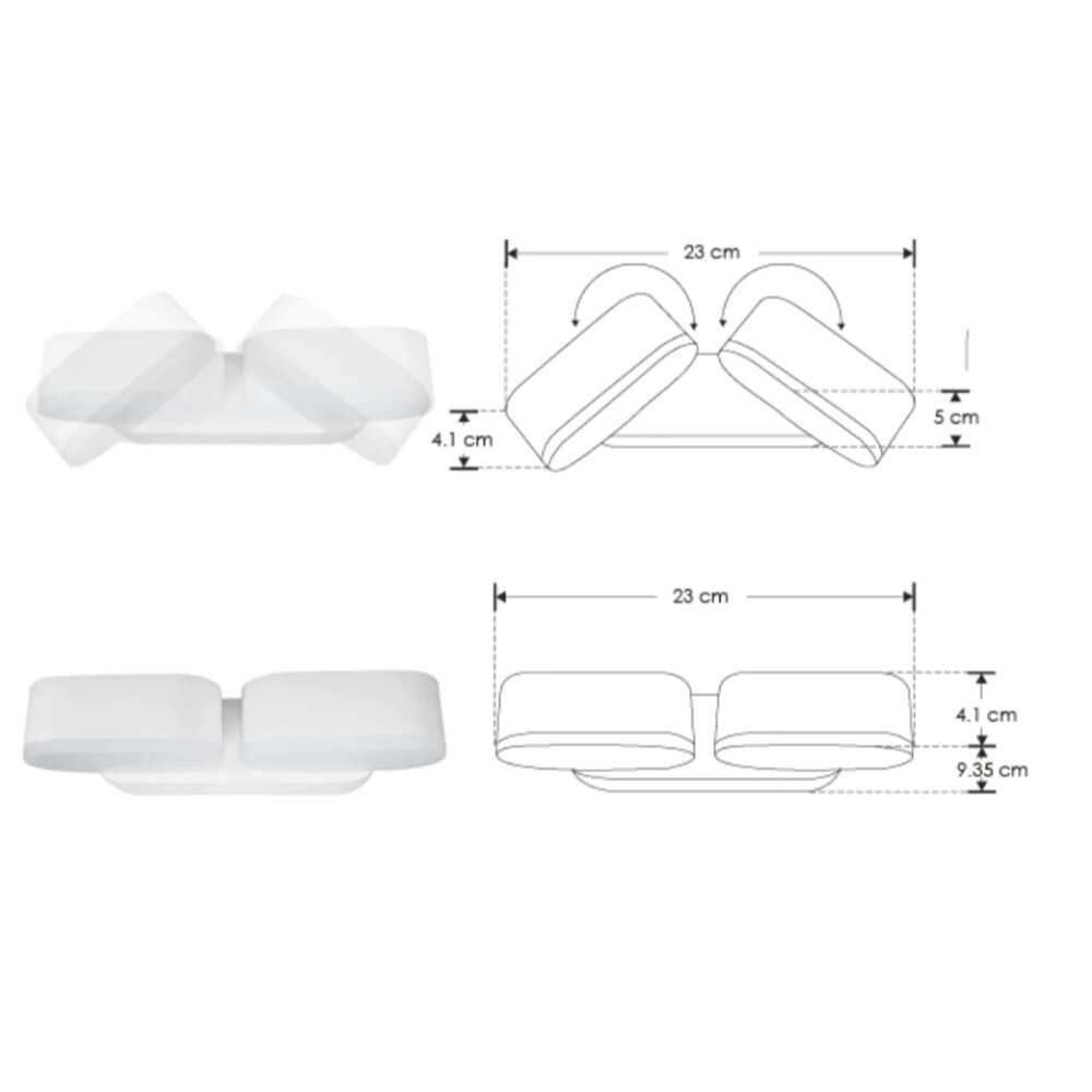 LUMINARIO DE PARED SOBREPONER LED BLANCO 12W BLANCO CALIDO SIMETRICO DOS SALIDAS DE LUZ INDIRECTA ROTATIVO AJUSTABLE 100-240V IP54 ILUMILEDS