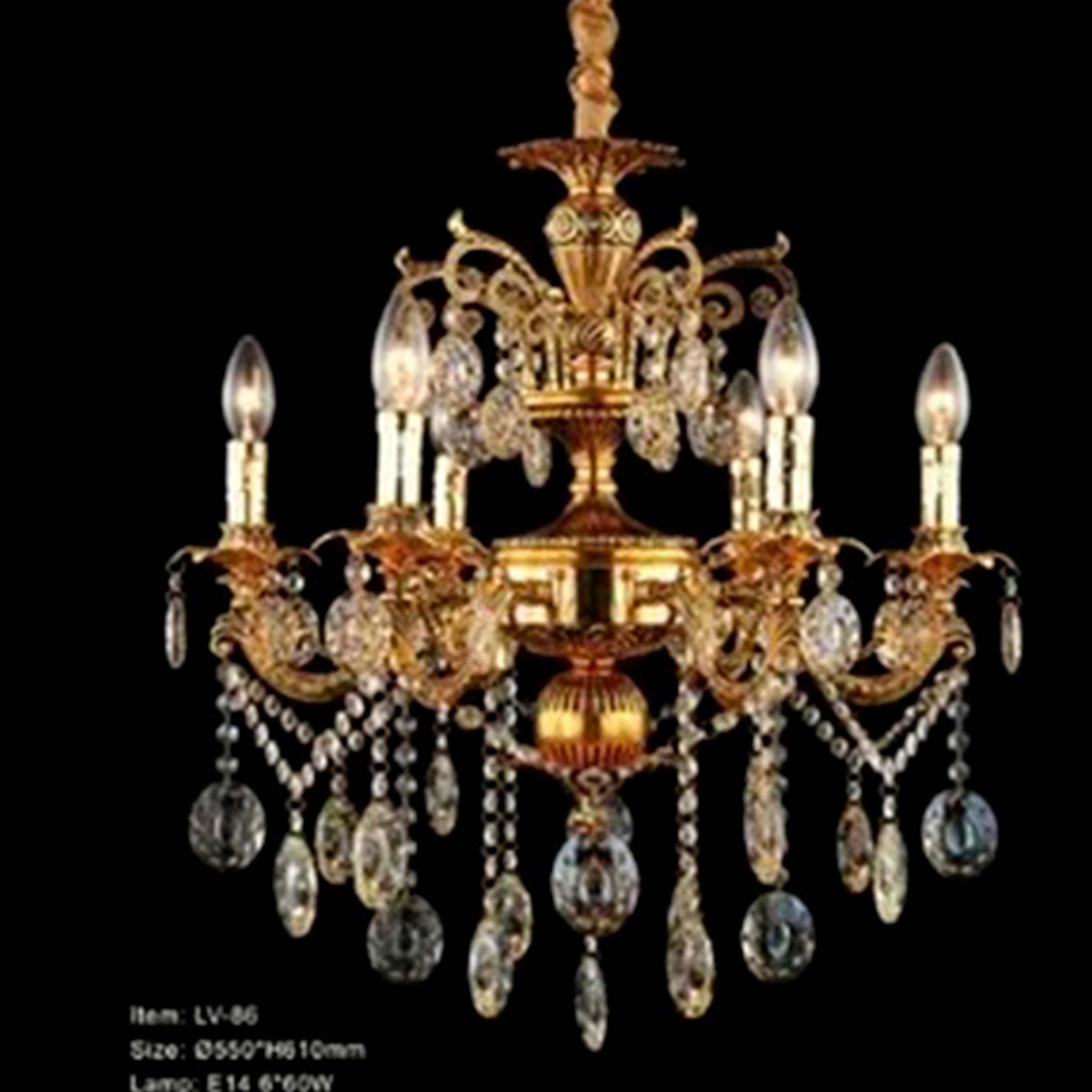 CANDIL DORADO DE 6 LUCES MCA LUZ VIC
