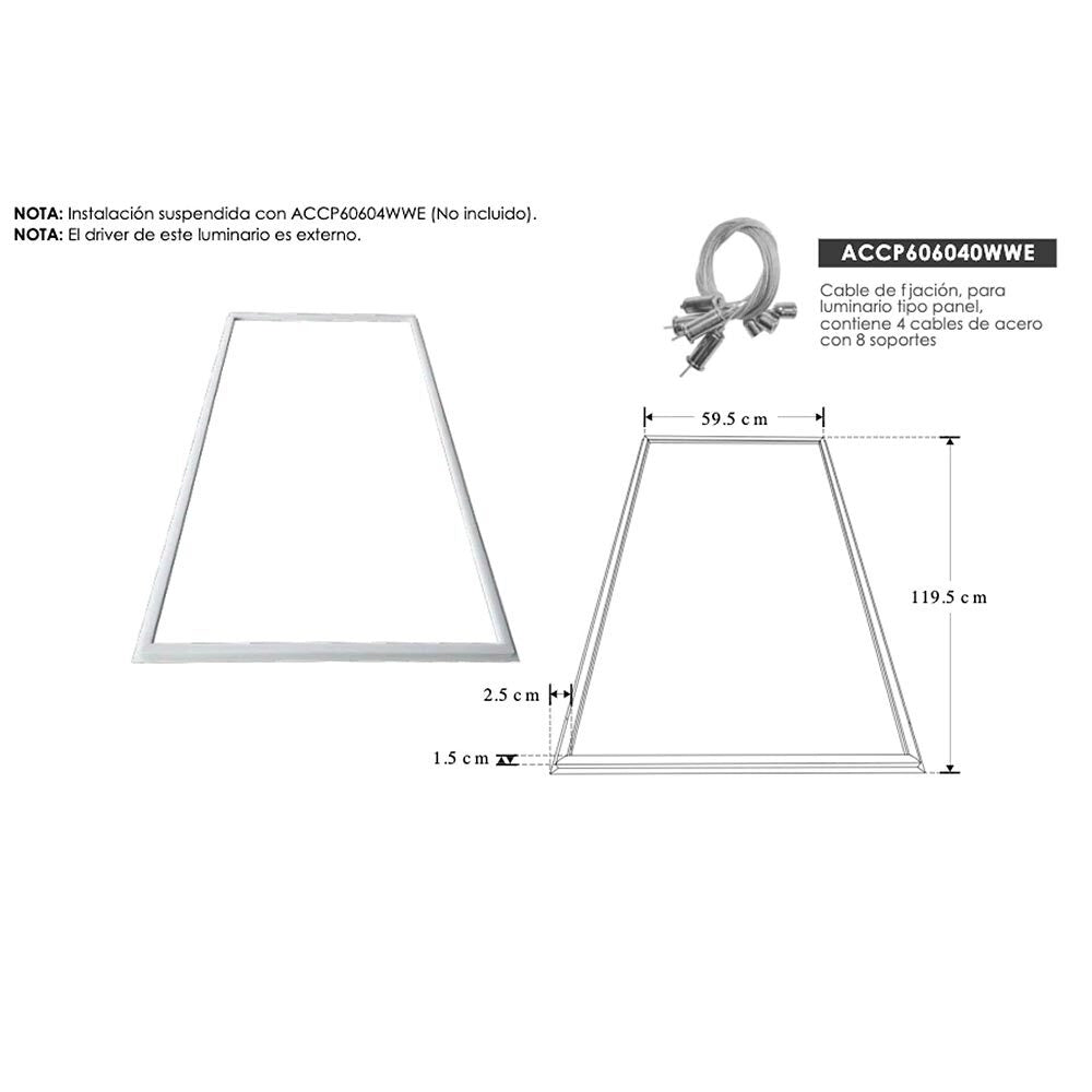 LUMINARIO TIPO MARCO DE LED BLANCO CALIDO 60W RECTANGULAR DE EMPOTRAR O SUSPENDER  ALUM ACABADO BLANCO COMPATIBLE CON PAPEL DE PLAFON RETICULAR 85-265V CA IP20
