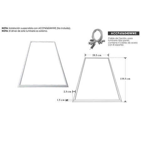 LUMINARIO TIPO MARCO DE LED BLANCO CALIDO 60W RECTANGULAR DE EMPOTRAR O SUSPENDER  ALUM ACABADO BLANCO COMPATIBLE CON PAPEL DE PLAFON RETICULAR 85-265V CA IP20