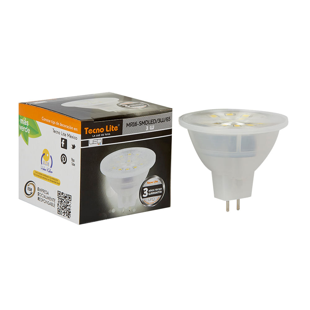 FOCO LED TECNOLITE TIPO MR16 3W LUZ DE DÍA BASE GX5.3 MR16-SMDLED/3W/65