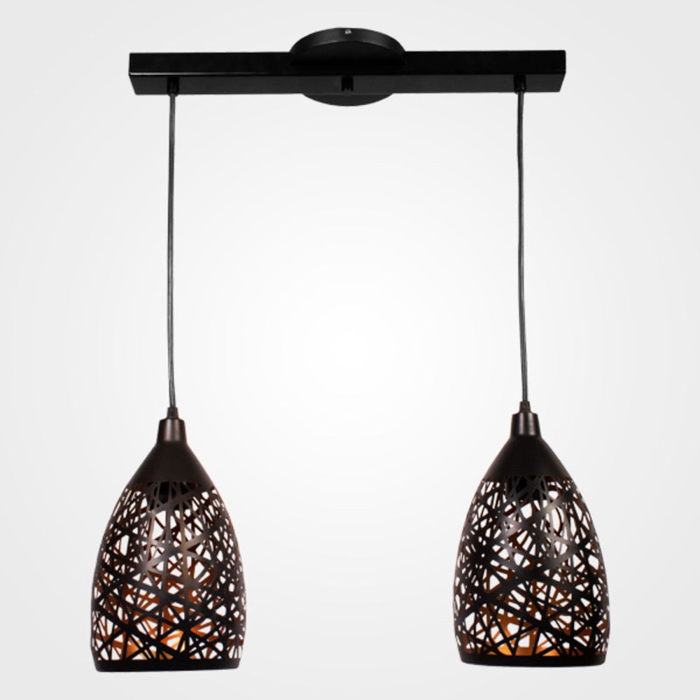 LUMINARIO COLGANTE 2 PZASEN RIEL DE 50CMACERO CORTE LASER NEGRO + INTERIOR DORADO14CM H-120CM 127VLAMPARAS OPCIONALES NO INCLUIDAS(MX-CL7007-N/D/2)