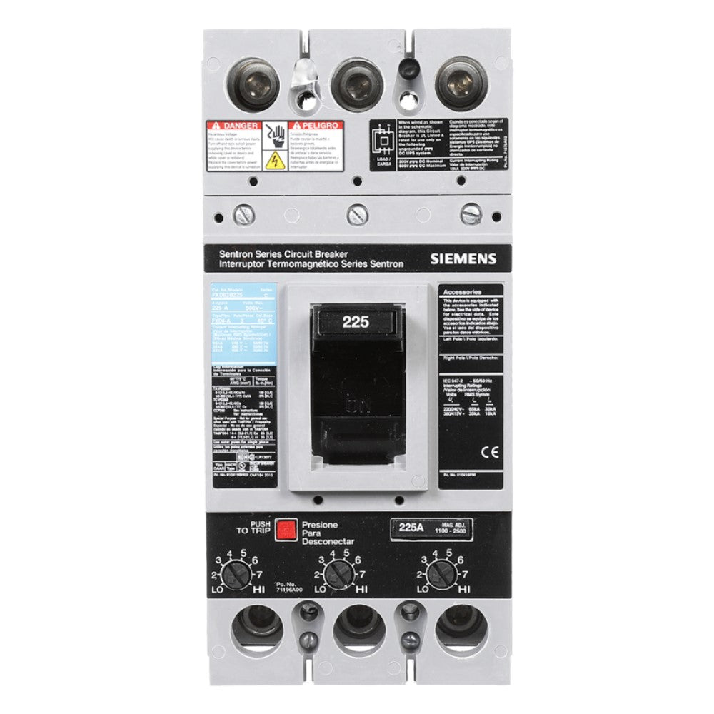 INTERRUPTOR FD 3P 225A 600V 22 KA TERMINALES FX MX:FXD63B225L SIEMENS