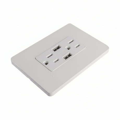 CONTACTO DÚPLEX ESTEVEZ UNNO 2 POLOS CON TIERRA Y 2 CONTACTOS USB BLANCO