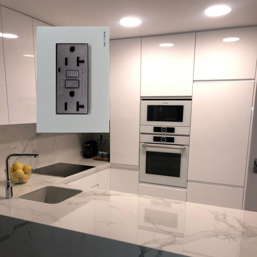 CONTACTO DUPLEX FALLA A TIERRA (GFCI) C/ PLACA ZENIT PLATA MECANISMO ANTRASITA