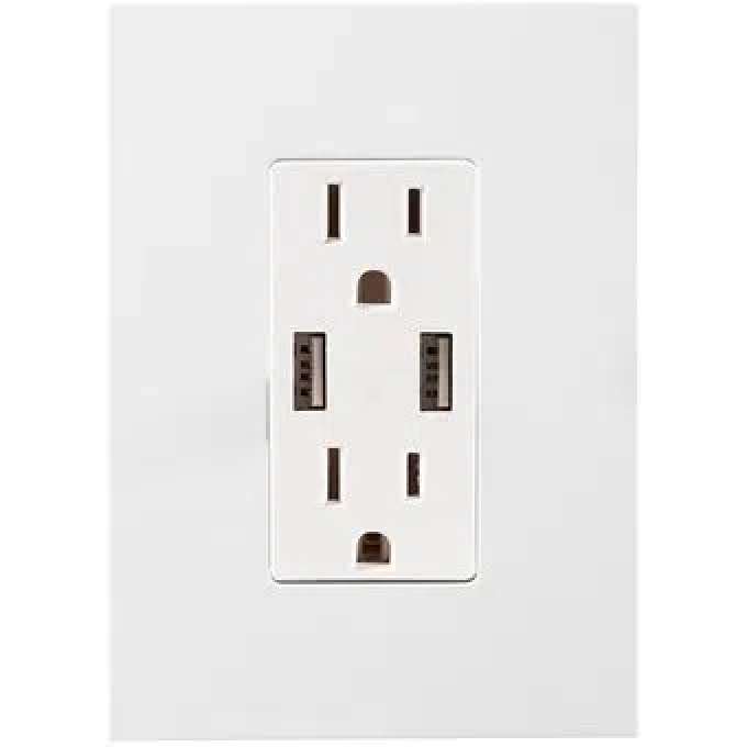 CONTACTO DÚPLEX ESTEVEZ ZENIT 2 POLOS CON TIERRA Y 2 CONTACTOS USB BLANCO CON PLACA BLANCO