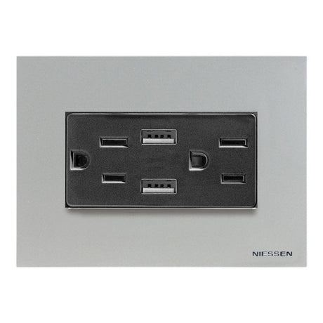 CONTACTO DUPLEX + 2XUSB 2.1 AMP C/PLACA PLATA Y MECANISMO ANTRACITA
