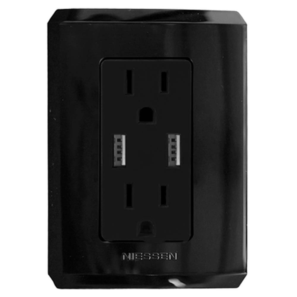 CONTACTO DUPLEX 2P+T 2 CONECTORES USB 2.1 AMP CON PLACA STEP N. PIANO