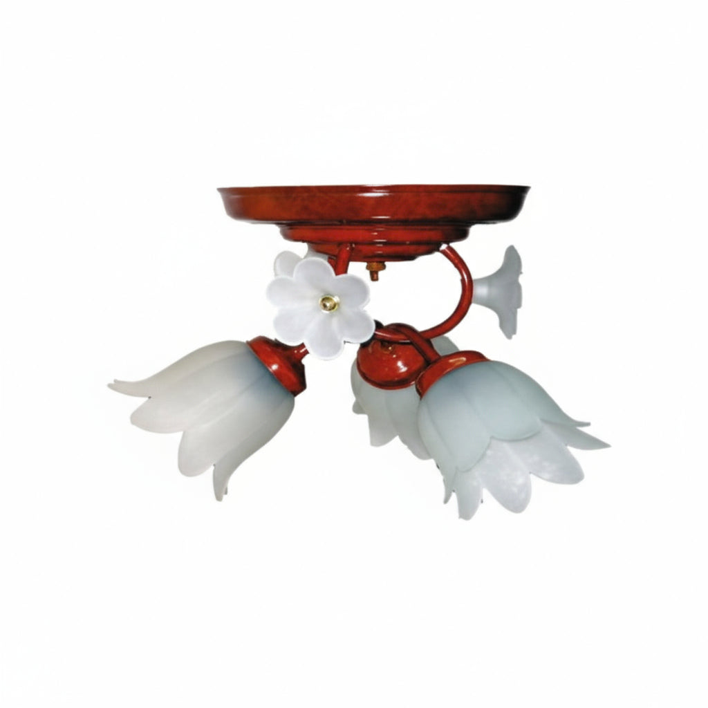 PLAFON NUDO 3 LUCES CON PANTALLAS COLOR DURAZNO Y BASE CHOCOLATE MCA GUZMAN