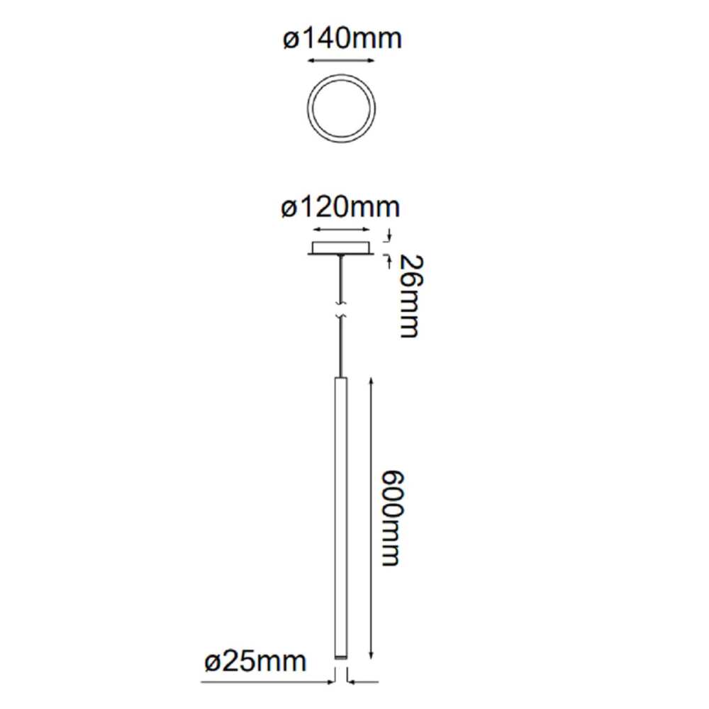 LUM COLGANTE CILINDRO 1 LUZ MINHA PENDANT D25XH600MM 1XG9 (NO INCLUIDO) DORADO QUOR