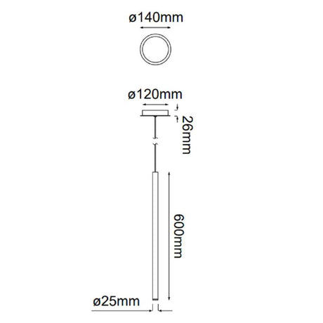 LUM COLGANTE CILINDRO 1 LUZ MINHA PENDANT D25XH600MM 1XG9 (NO INCLUIDO) DORADO QUOR