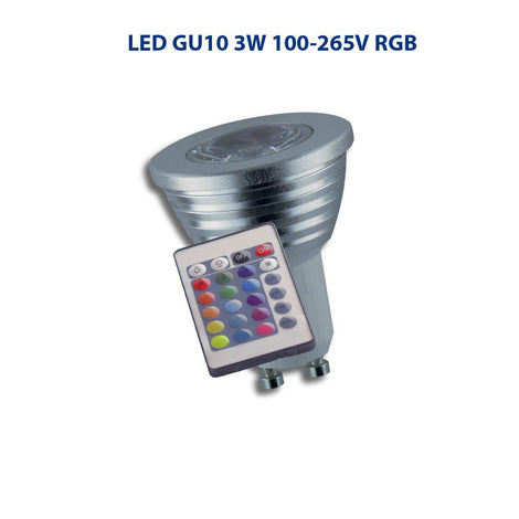 FOCO LED GU10 3W RGB 100-265V CONTROL (S00079) *** HA. LUMI ***