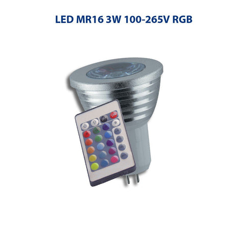 FOCO LED MR16 3W RGB 100-265V CONTROL (S00080) *** HA. LUMI ***