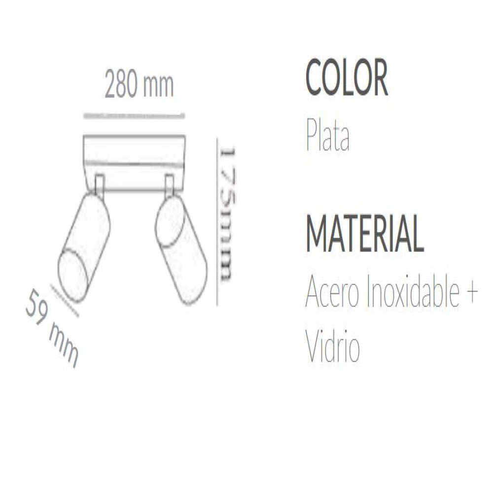 LUMINARIO RESIDENCIAL PARA INTERIOR A TECHO PLATA 70W/2XGU10 IP44 BASE GU10 NO INCLUIDA