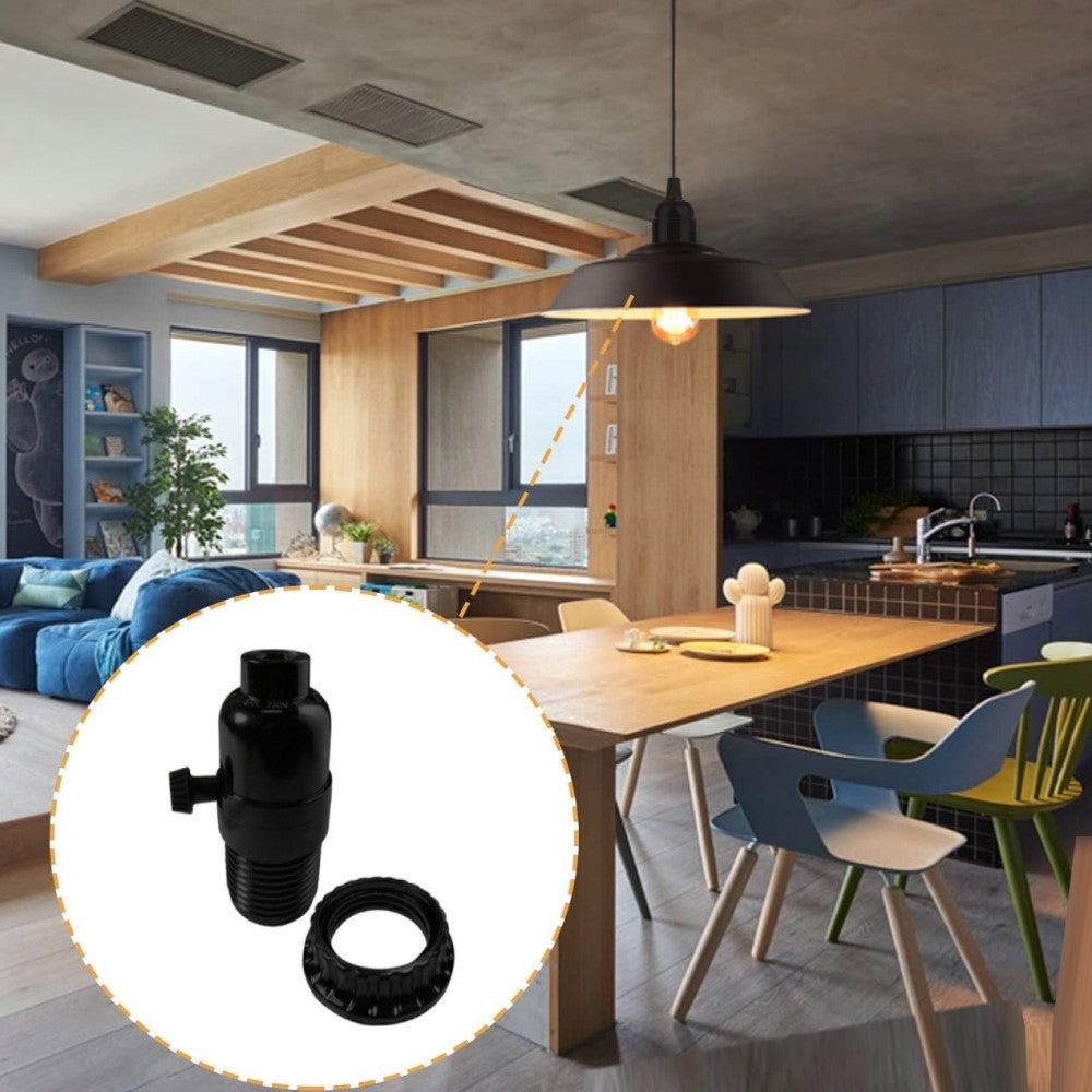 PORTALAMPARA CON APAGADOR DE LLAVE Y CONTRATUERCA E26 NEGRO