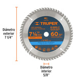 DISCO SIERRA 7-1/4" PARA MADERA 60 DIENTES CENTRO 5/8" ST-760 18324 TRUPER