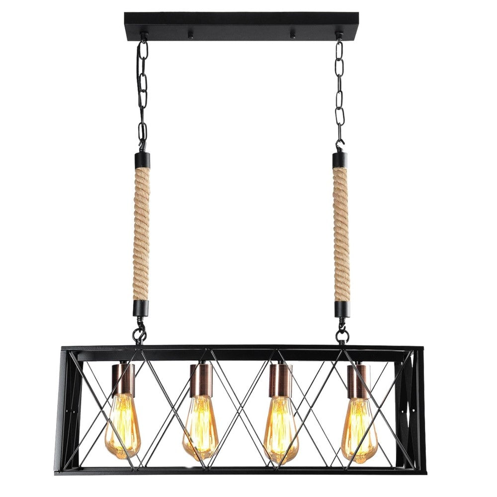 LUMIN. COLGANTE NEGRO/SOGA 4X60W CABANNA