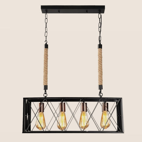 LUMIN. COLGANTE NEGRO/SOGA 4X60W CABANNA