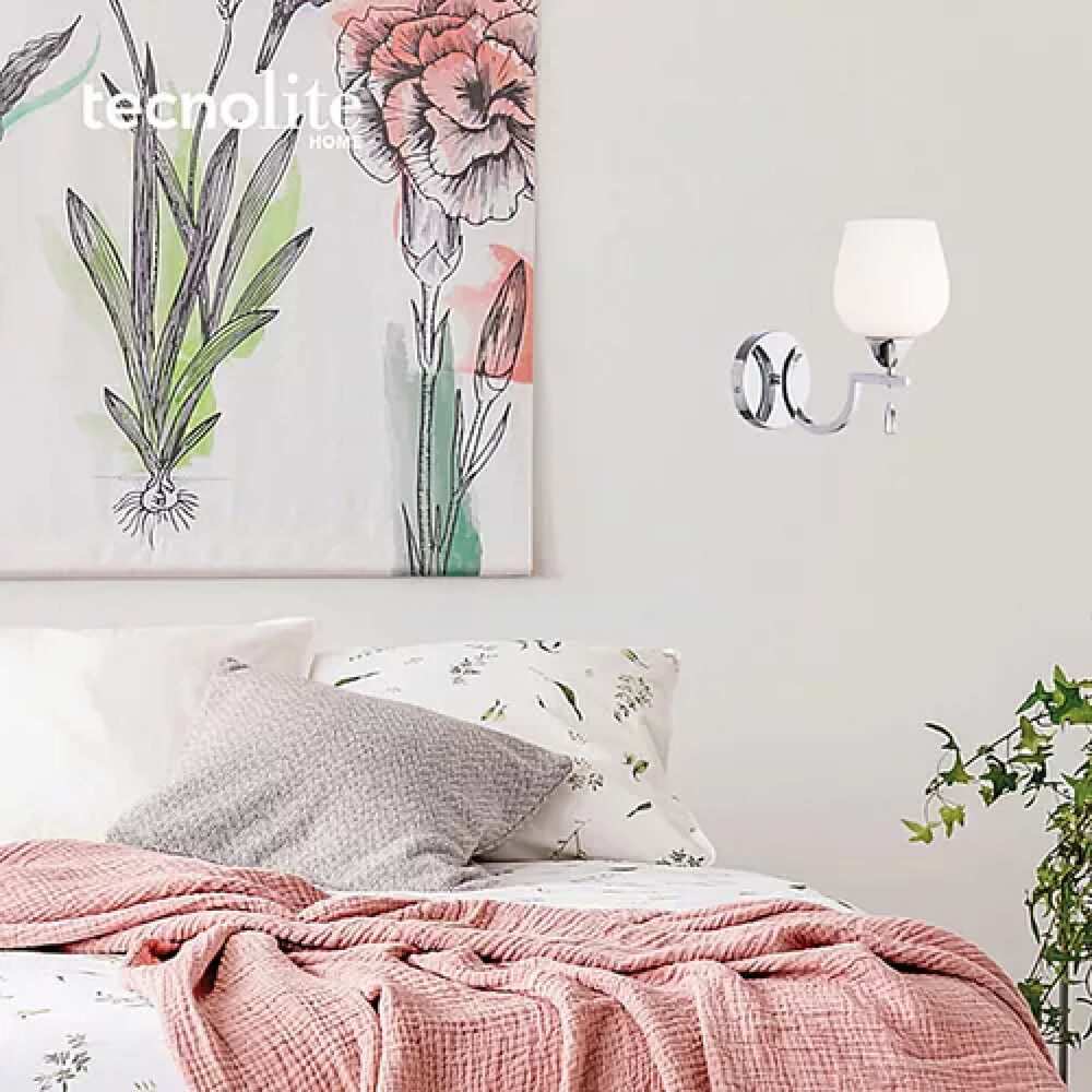 LUM. PARED METAL CROM. CRISTAL OPALINO B. MEDIA 60W 127V TH3510/1