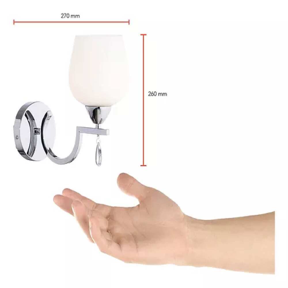 LUM. PARED METAL CROM. CRISTAL OPALINO B. MEDIA 60W 127V TH3510/1